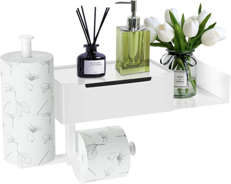 Toilet Paper Holder with Shelf, Wet Wipes Box, Stainless Steel, 2 Roll Holder, No Drilling, Self-Adhesive for Bathroom & Kitchen